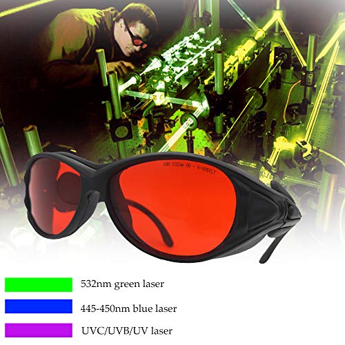 Laser Safety Goggles 532nm OD 6+ Professional 180nm-532nm Wavelength Violet/Blue/Green Laser Protective Glasses for 405nm, 445nm, 450nm,473nm 532nm JILERWEAR