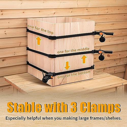 Feekoon 3 Packs Strap Clamps for Woodworking, Quick Release Band Clamps with 4 Corner Claws, Thick and Sturdy Belt Clamps, Adjustable Picture Frame Feekoon