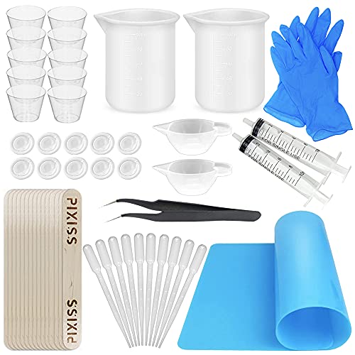 Silicone Resin Measuring Cups Tool Kit- Pixiss 100ml Measure Cups, 1oz Cups, Popsicle Stir Sticks, Pipettes, Finger Cots, Silicone Gloves, Silicone Pixiss