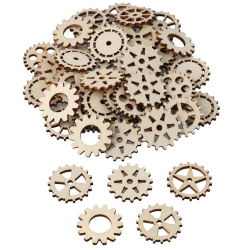 hobbyhub 100 Pcs Wooden Gear Wheels Decoration,Mixed Style Unfinished Blank Wooden Pieces for Making DIY Crafts hobbyhub