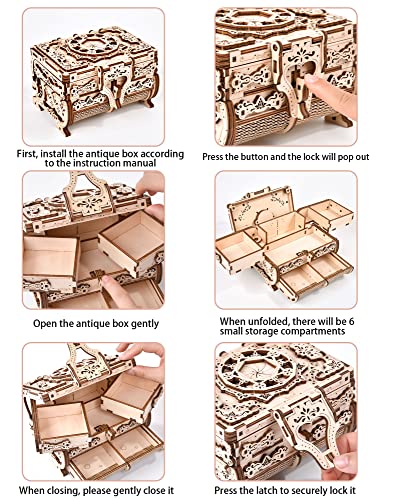 Varbertos Antique 3D Wooden Mechanical Treasure Box Puzzle for Adults and Teens varbertos