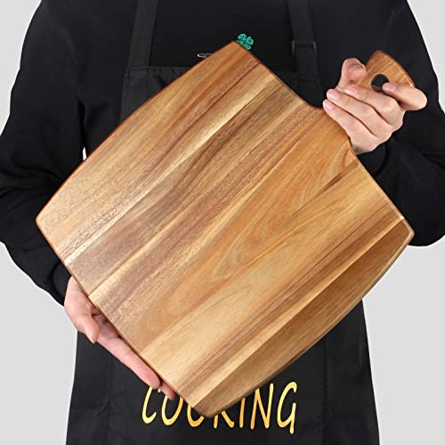 Large Wood Cutting Board with Handle 17" x 13" Simple Best Wooden Charcuterie Boards Butcher Block Teak Cutting Boards for Kitchen Meat Cheese Ayiaren