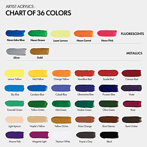 ARTIFY Acrylic Paint, Set Of 36 Color (1.29 oz, 38ml) with a storage box, Rich Pigments, Non Fading, Non Toxic Paints for Artist, Hobby Painters & ARTIFY art supplies