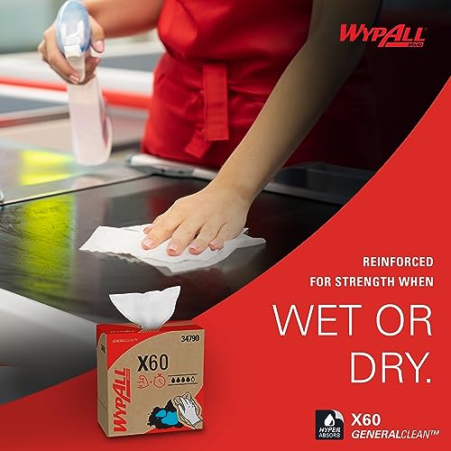 WypAll GeneralClean X60 Multi-Task Cleaning Cloths (34790), Pop-Up Box, Strong and Absorbent Towels, White (118 Sheets/Box, 10 Boxes/Case, 1,180 Wypall