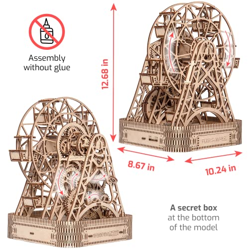 WOODEN.CITY Wood Ferris Wheel Building Kit 3D Puzzles - Discover Ferris Wheel Decor 3D Wooden Puzzles for Adults - Ferris Wheel Desk Wooden Models WOODEN.CITY