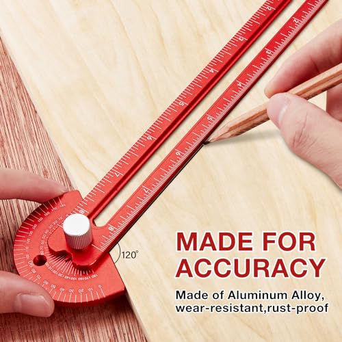Woodworking Ruler, TOURACE 3Pcs Precision Pocket Ruler Metal Slide Rule Woodworking Tools T Square Metric/Inch Portable Rulers with Protractor Angle TOURACE