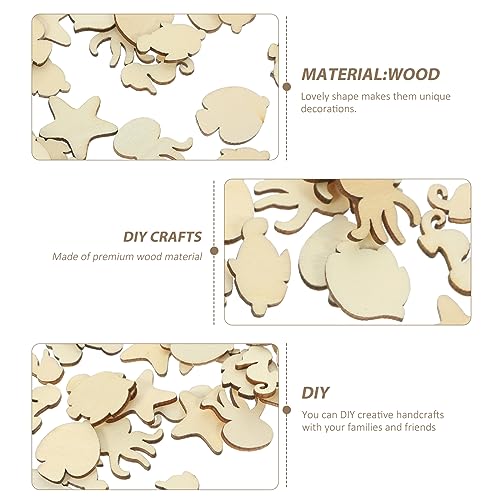 Ocean Decor Unfinished Sea Creatures Wood Cutouts 100pcs Blank Wooden Ocean Animals Sea Animal Life Cutouts Chips Shapes Model for Home Decor Abaodam