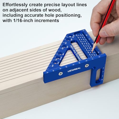 3D Multi-Angle Aluminum Alloy Woodworking Square Ruler, 22.5-90 Degree Protractor, High Precision Miter Triangle Ruler for Engineers, Carpenters, and ViewReal