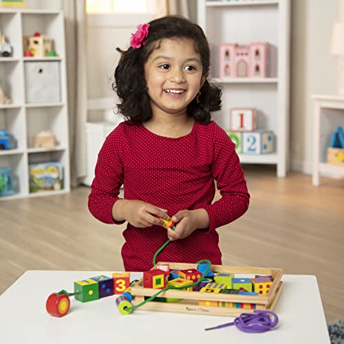 Melissa & Doug Deluxe Wooden Lacing Beads - Educational Activity With 27 Beads and 2 Laces - Beads For Toddlers, Fine Motor Skills Lacing Toys For Melissa & Doug