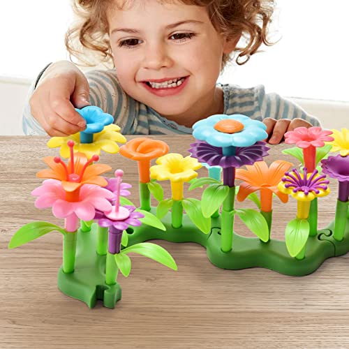 FUN LITTLE TOYS 148PCS Flower Garden Building Toys, Gardening Pretend Play Set, Educational Preschool Activity Kit Stem Toys Stacking Game for Girls FUN LITTLE TOYS