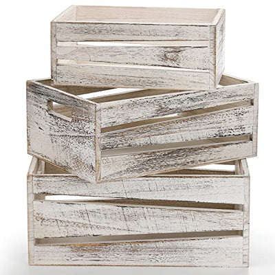AVLA 3 Pack Wooden Storage Crates, Rustic Nesting Container Bin with Handles, Decorative Farmhouse Wood Basket, Vintage Wood Box Display Risers for