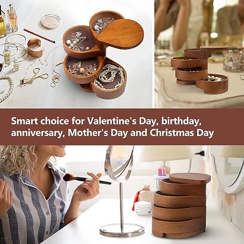 JSVER Wooden Jewelry Holder Organizer Portable Jewelry Organizer, Small Jewelry Box, Jewelry Case 4-Layer Rotatable Jewelry Travel Organizer For JSVER