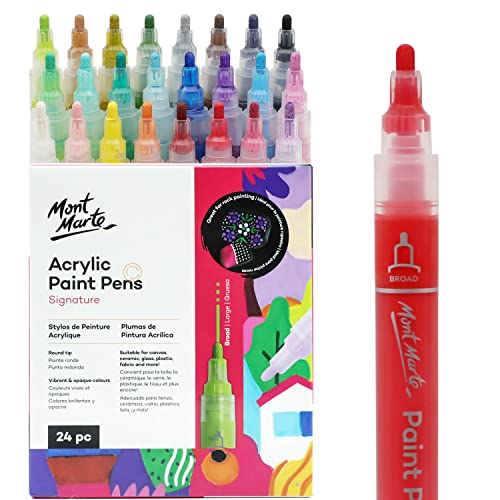 MONT MARTE Broad Tip 3mm Acrylic Paint Pens Signature 24pc, Vibrant And Opaque Acrylic Based Ink, DIY, Design, Decorate and Draw On Canvas, Glass, MONT MARTE
