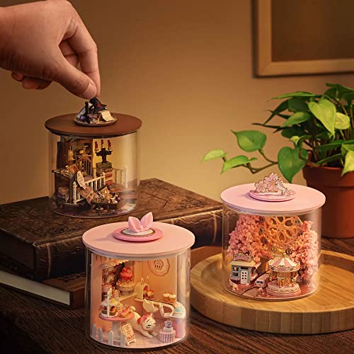 Spilay Dollhouse DIY Miniature Wooden Furniture Kit,Mini Handmade Doll House Model with Dust Cover & LED,1:24 Scale Creative Woodcrafts Toys for Spilay