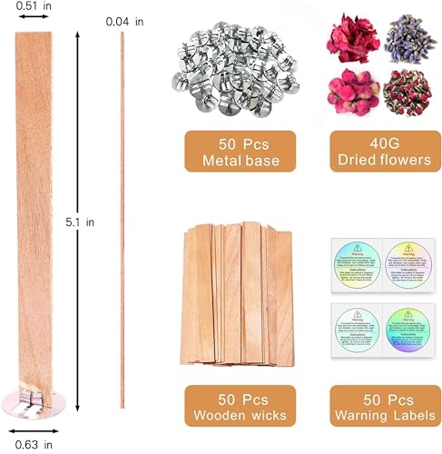Visgaler 50 Set Natural Wood Wicks for Candle Making, 5.1 X 0.5 X 0.04 Inch Double-Thickness Wood Wick, Smokeless Crackling Wooden Wicks with Iron Visgaler