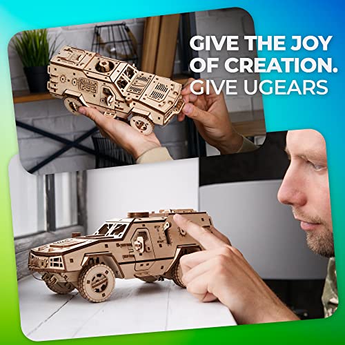 UGEARS Battlefield Dozor B Combat Vehicle - Armored Army Truck 3D Wooden Puzzles for Adults - Military Vehicle 3D Puzzle Model Kit - Military Models UGEARS