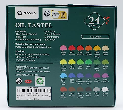 Artecho Oil Pastels Set of 24 Colors, Soft Oil Pastels for Art Painting, Drawing, Blending, Oil Crayons Pastels Art Supplies for Artists, Beginners, Artecho