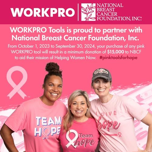 WORKPRO Pink Tool Set with Power Drill, 108PCS Portable Ladies Pink Drill Kit for Home with Toolbox and Pink Hammer, 1.5 Ah Cordless Drills with WORKPRO