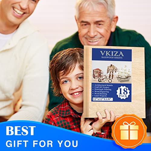 18 Pack Basswood Sheets 12"x12"x1/8" for Crafts, Unfinished Wood, Basswood Craft Wood Board Perfect for DIY Ornaments and Models Drawing Painting VKIZA