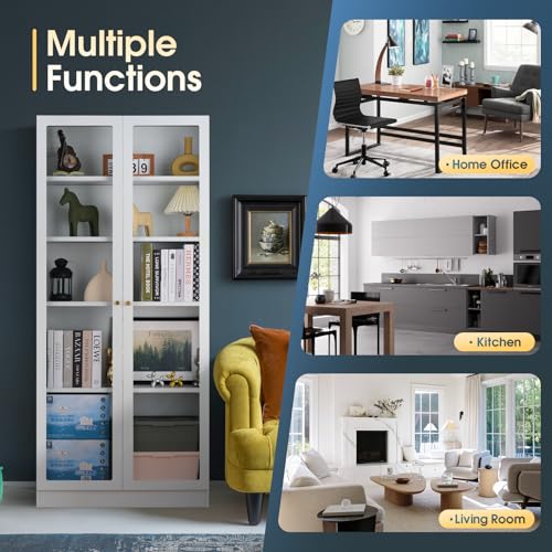 IRONMIX 72" Tall Metal Storage Cabinet with 5 Adjustable Shelves and Acrylic Doors for Home and Office IRONMIX