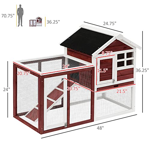 PawHut 48" Wooden Rabbit Hutch Bunny Cage with Waterproof Asphalt Roof, Fun Outdoor Run, Removable Tray and Ramp, Brown PawHut
