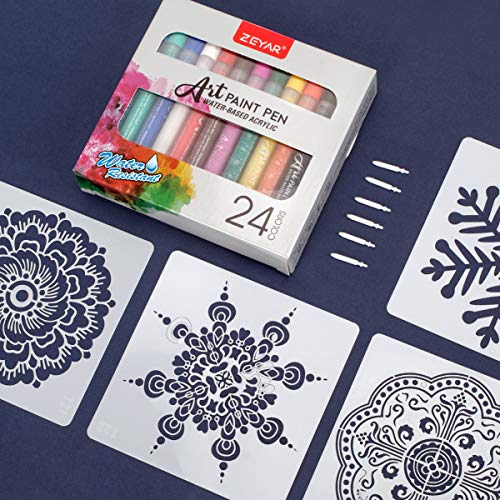 ZEYAR Acrylic Paint Pens, Extra Fine, 24 Colors, Permanent & Waterproof Ink, AP Certified, Works on Rock, Wood, Glass, Metal, Ceramic and Non porous ZEYAR