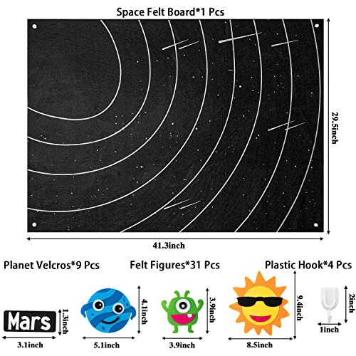 WATINC 44Pcs Outer Space Felt Story Board Set 3.5 Ft Solar System Universe Storytelling Flannel Interactive Play Kit with Hooks Astronaut Planets WATINC