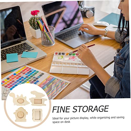 KALLORY 4pcs Diy Wooden Photo Frame Makeup Brush Holders Photo Frame Pen Cups Kids Pen Cups Unfinished Wood Pen Case Unfinished Brush Holder Diy Pen KALLORY