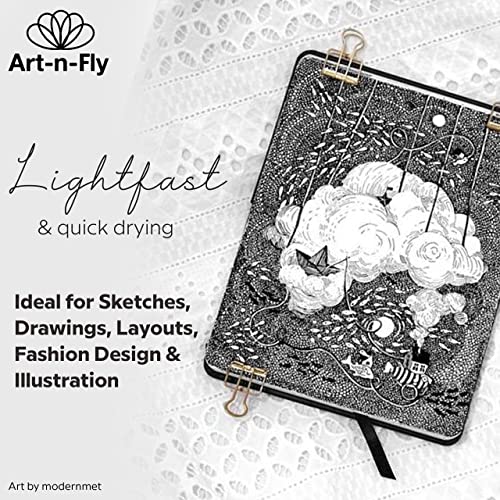 Art-n-Fly Ultra Fine Tip 003 Black Inking Pens 3 Pack with Waterproof Archival Ink Pen Fineliner - No Bleed Fine Point Pens for Bullet Journaling, Art-n-Fly