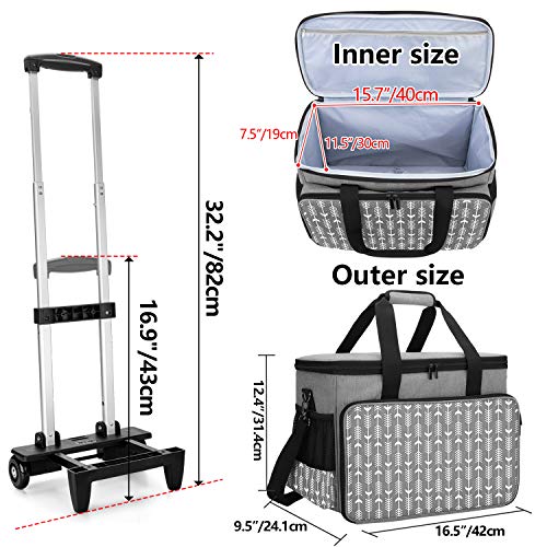 Yarwo Detachable Rolling Sewing Machine Carrying Case, Trolley Tote Bag with Removable Bottom Wooden Board for Most Standard Sewing Machine and Yarwo