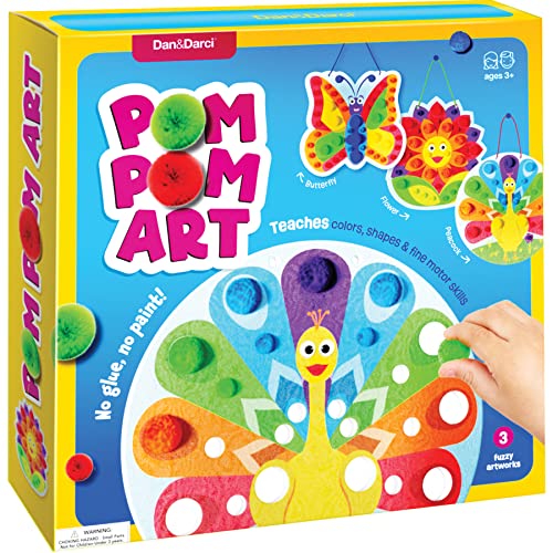 Pom Pom Arts & Crafts Kit for Toddlers - Easy Toddler Art Activity Craft for Little Boys & Girls Ages 3, 4, 5, 6 Years Old Kids Sensory Activities - Dan&Darci