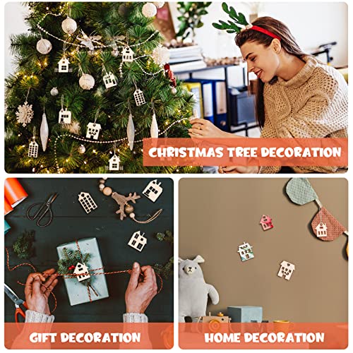 HEALLILY Wooden Stars for Crafts 45pcs Wooden House Shaped Embellishments Hanging Ornaments Unfinished Wood Cutouts Ornaments for Christmas Crafts HEALLILY