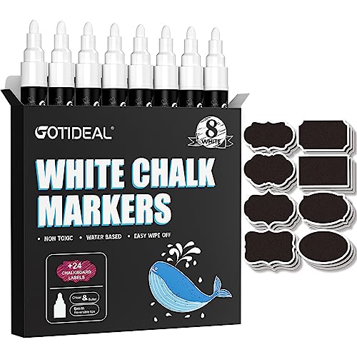 GOTIDEAL White Chalk Markers, Bold Tip Washable Chalkboard Markers, Car Window Markers,for Blackboard, Glass & Bistro, Non-Toxic, Erasable Paint GOTIDEAL