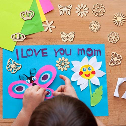 300Pcs Wooden Embellishments,Flower Butterfly Shape Wooden Cutouts Wooden Scrapbooking DIY Handmade Crafts Children Graffiti Home Decor Wooden Crown Haiabei
