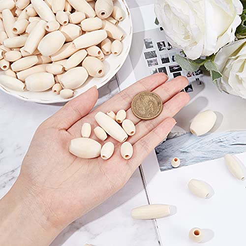 OLYCRAFT 210PCS Oval Wood Beads Natural Wooden Beads Mixed Size Unfinished Wooden Barrel Beads, Wood Loose Spacer Beads for Jewelry Making DIY OLYCRAFT