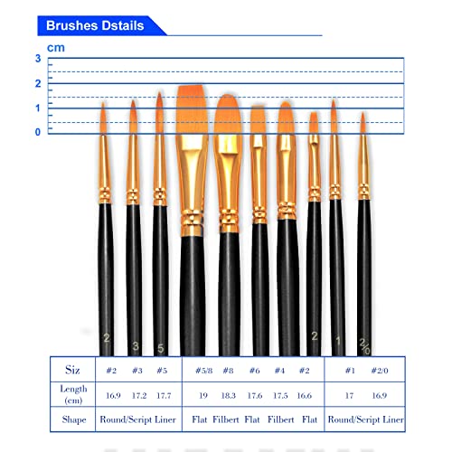 BOSOBO Paint Brushes Set, 2 Pack 20 Pcs Round Pointed Tip Nylon Hair Artist Acrylic Paint Brushes for Acrylic Oil Watercolor, Face Nail Art, BOSOBO