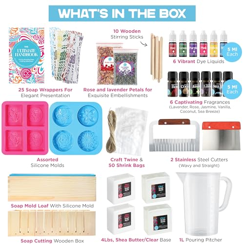 Soap Making Kit - Soap Making Supplies melt and Pour -Large DIY Set for Adults and Kids, Includes soap Base, soap Cutter Box, Silicone molds, Prime Creations