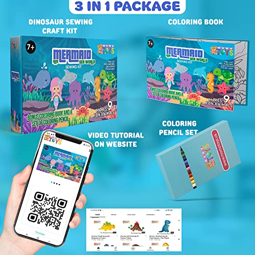 MOMOTOYS Make a Mermaid Toy Kids Sewing Kits for Kids Ages 8-12 - Beginner Sewing Kit for Kids -Kids Felt Sewing Kit - Sew Spectacular Adorable MOMOTOYS