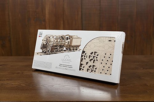 UGEARS Locomotive with Tender Mechanical 3D Puzzle, Wooden Construction Set, Business Gift, Christmas and Thanksgiving Present, Adult Craft Set UGEARS