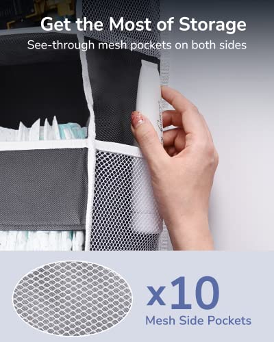 ULG 1 Pack Over Door Organizer with 5 Large Pockets 10 Mesh Side Pockets, 44 lbs Weight Capacity Hanging Storage Organizer with Clear Window Kids ULG
