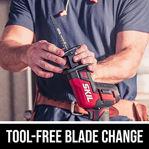 SKIL PWR CORE 20 Brushless 20V Compact Reciprocating Saw Includes 2.0Ah Lithium Battery and Auto PWR JUMP Charger - RS5825B-10 Skil