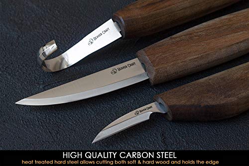 Wood Carving Tools Set for Spoon Carving Kit 3 Knives in Tools Roll Leather Strop and Polishing Compound Spoon Carving Tools Hook Sloyd Detail Knife BeaverCraft