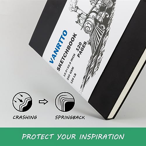 Hardcover Sketch Book, Square Sketchbook with 120LB/200GSM Thick Drawing Paper, 120 Pages/60 Sheets Sketch Pad for Adults and Kids, Large Mixed Media VANRTTO
