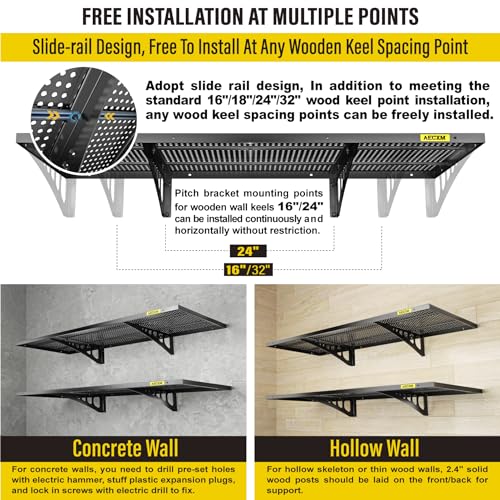 Aecxm 2pack-1.64x4ft Garage Storage Rack Floating Wall Shelves Garage Shelves Heavy Duty Sturdy Wall Shelves Wall Mounted Shelves (Black) Aecxm