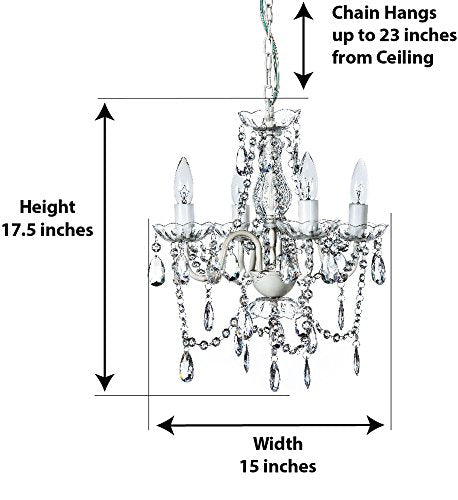 gypsy color The Original 4 Light Crystal White Hardwire Flush Mount Chandelier H17.5”xW15”, White Metal Frame with Clear Glass Stem and Clear Acrylic gypsy color