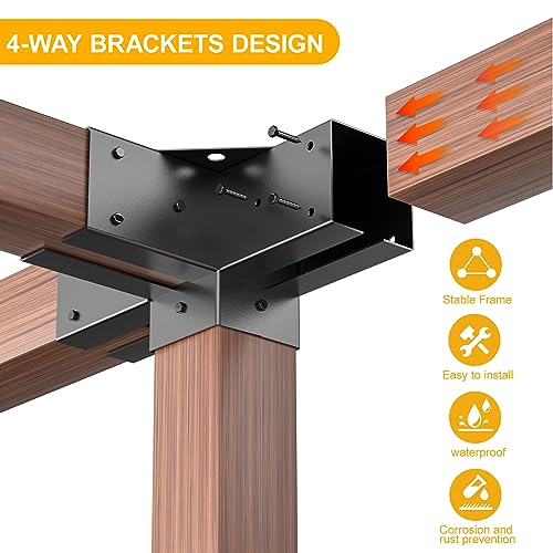 TROPTOLKY 4x4 Pergola Brackets Kit, 4-Way Powder-Coated Woodworks Corner Brackets, 2 Bracket Shoulders & 2 Wood Post Base, 4PCS Woodwork Pergola Kit TROPTOLKY