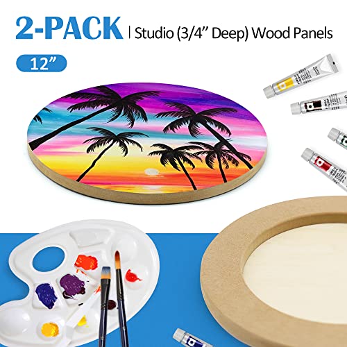 Falling in Art Unfinished Round Birch Wood Canvas Panels Kit, Falling in Art 2 Pack of 12’’ Studio 3/4’’ Deep Cradle Boards for Pouring Art, Crafts, Falling in Art