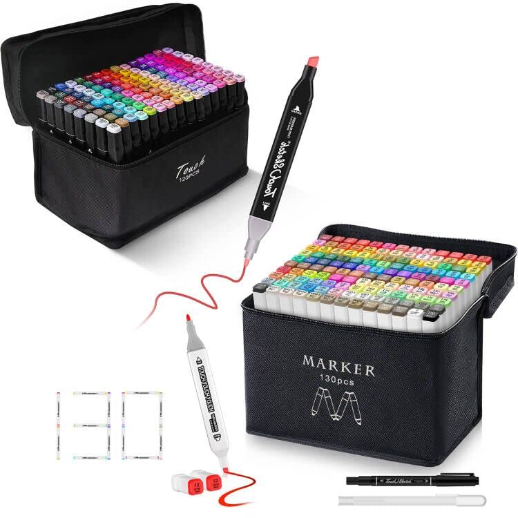 120 Colors and 130 Colors Dual Tip Alcohol Based Markers Set for