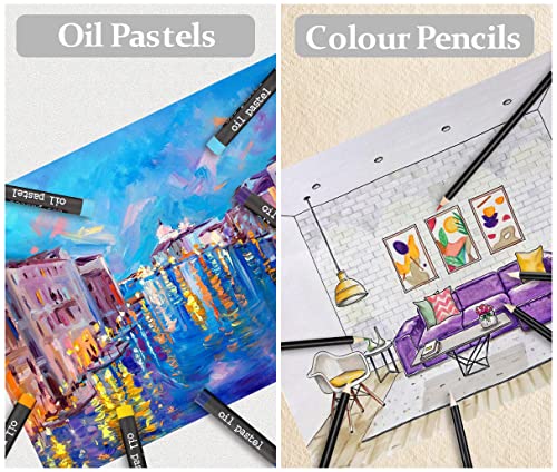 Art Supplies, Deluxe Kids Art Set with Drawing Easel, Crafts Kit in Portable Wooden Case, Oil Pastels, Colored Pencils, Watercolor Cakes, Sketch POPYOLA