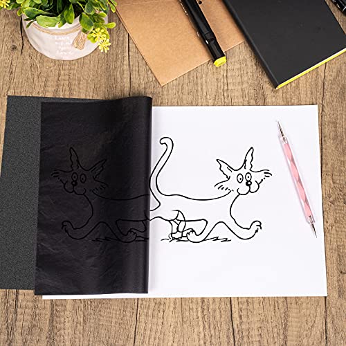 200 Sheets Carbon Paper Black Graphite Paper Transfer Tracing Paper and 5 Pieces Ball Embossing Styluses for DIY Woodworking, Paper, Canvas and Other Ueerdand
